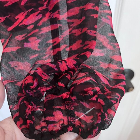 Allison Joy For Evereve XL Red Black Ruffle Blouse Long Sleeve Sheer Top - Picture 5 of 9